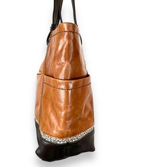 The Sak Landis Tote Handbag Genuine Leather in Caramel Brown - Picture 4 of 14